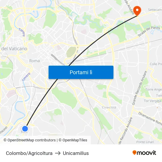Colombo/Agricoltura to Unicamillus map