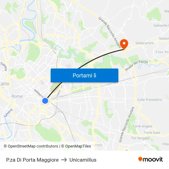 P.za Di Porta Maggiore to Unicamillus map