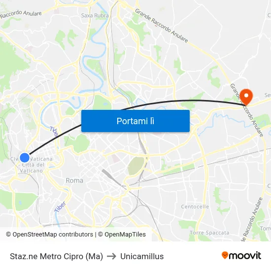 Staz.ne Metro Cipro (Ma) to Unicamillus map