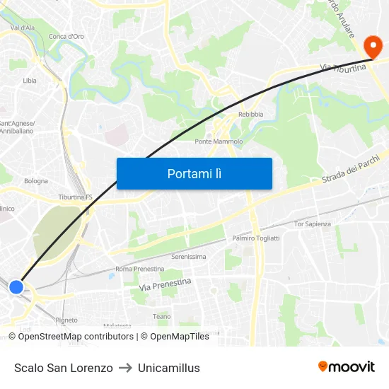 Scalo San Lorenzo to Unicamillus map