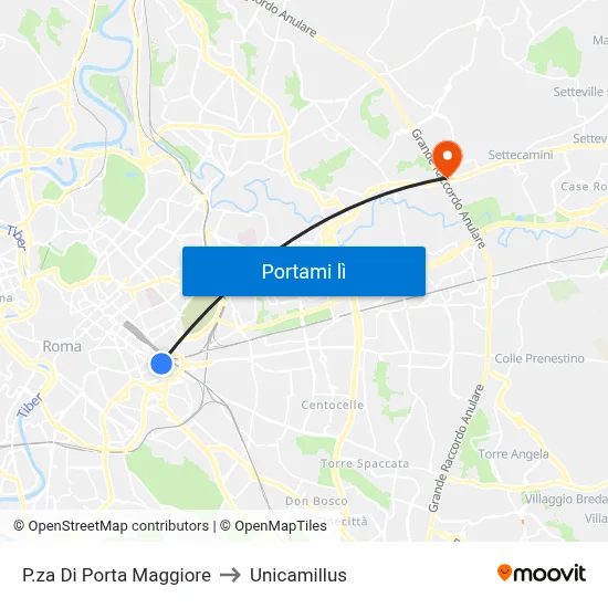 P.za Di Porta Maggiore to Unicamillus map