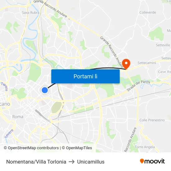 Nomentana/Villa Torlonia to Unicamillus map