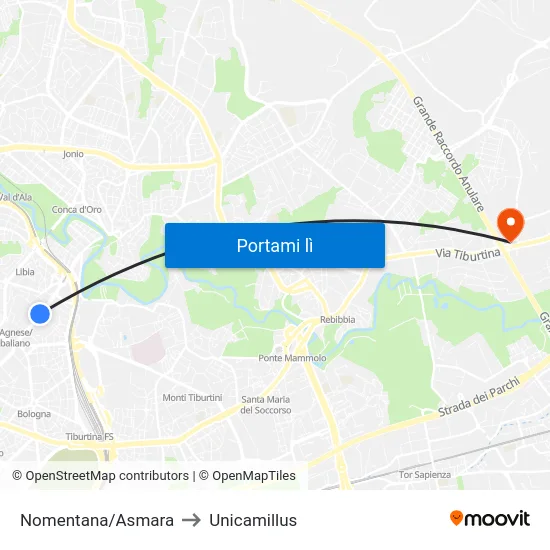 Nomentana/Asmara to Unicamillus map
