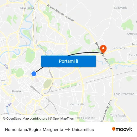 Nomentana/Regina Margherita to Unicamillus map