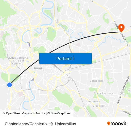 Gianicolense/Casaletto to Unicamillus map