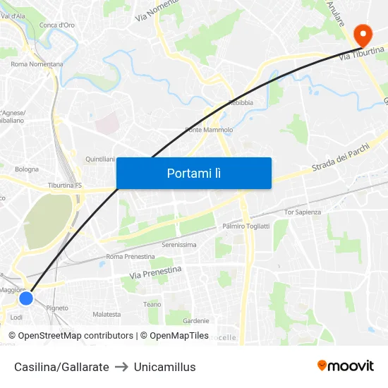 Casilina/Gallarate to Unicamillus map