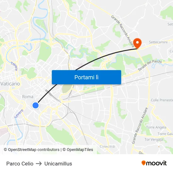 Parco Celio to Unicamillus map
