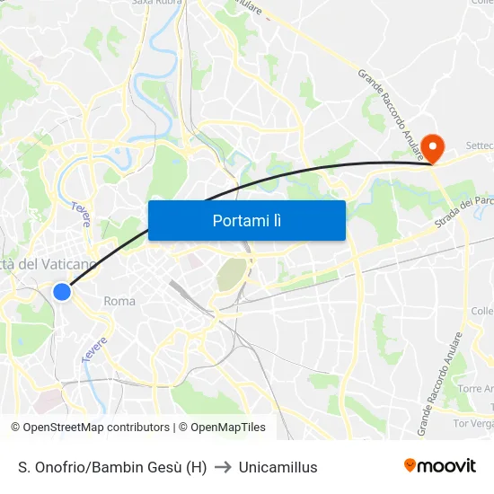 S. Onofrio/Bambin Gesù (H) to Unicamillus map