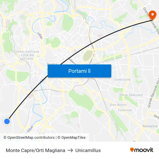 Monte Capre/Orti Magliana to Unicamillus map