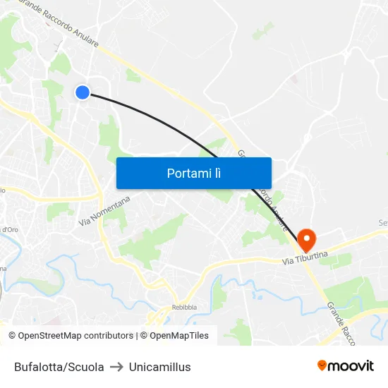 Bufalotta/Scuola to Unicamillus map