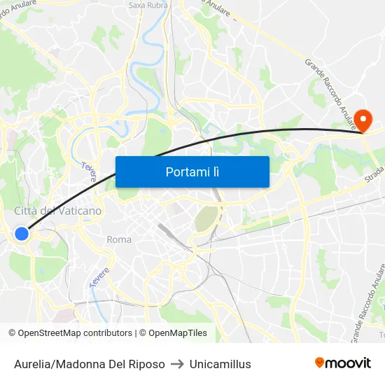 Aurelia/Madonna Del Riposo to Unicamillus map