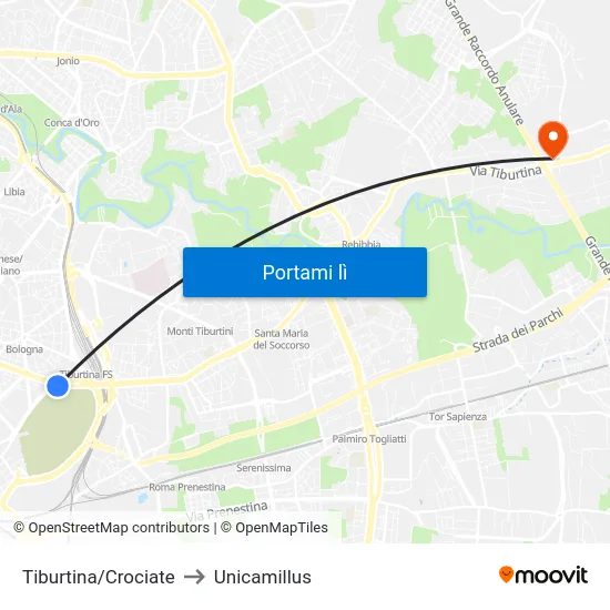 Tiburtina/Crociate to Unicamillus map