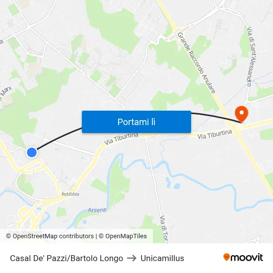 Casal De' Pazzi/Bartolo Longo to Unicamillus map