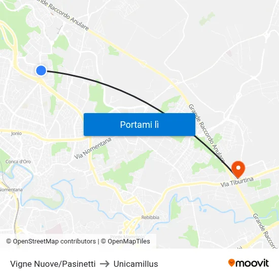 Vigne Nuove/Pasinetti to Unicamillus map