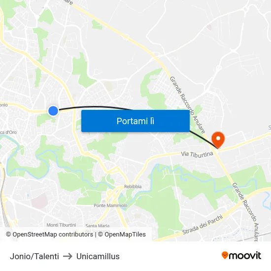 Jonio/Talenti to Unicamillus map