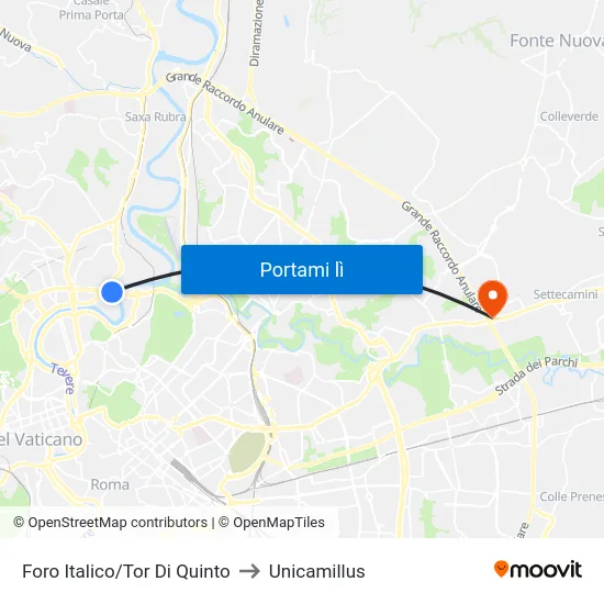 Foro Italico/Tor Di Quinto to Unicamillus map