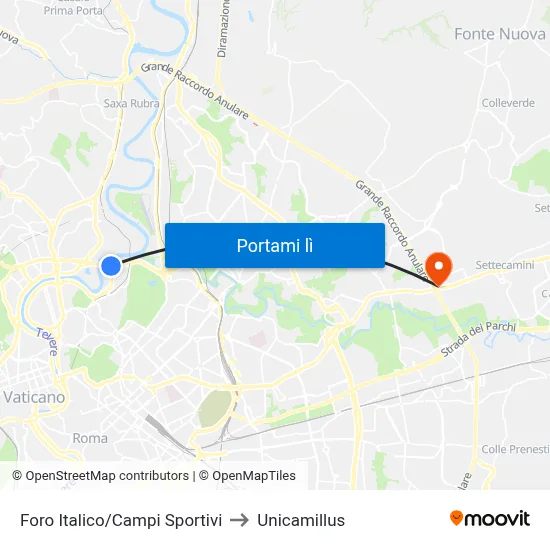 Foro Italico/Campi Sportivi to Unicamillus map