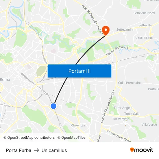 Porta Furba to Unicamillus map