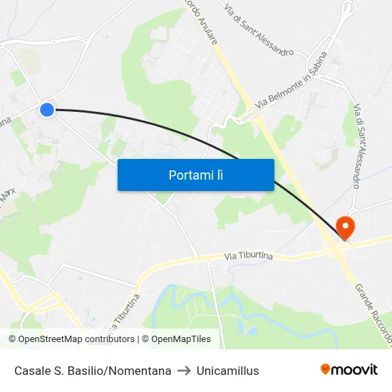 Casale S. Basilio/Nomentana to Unicamillus map