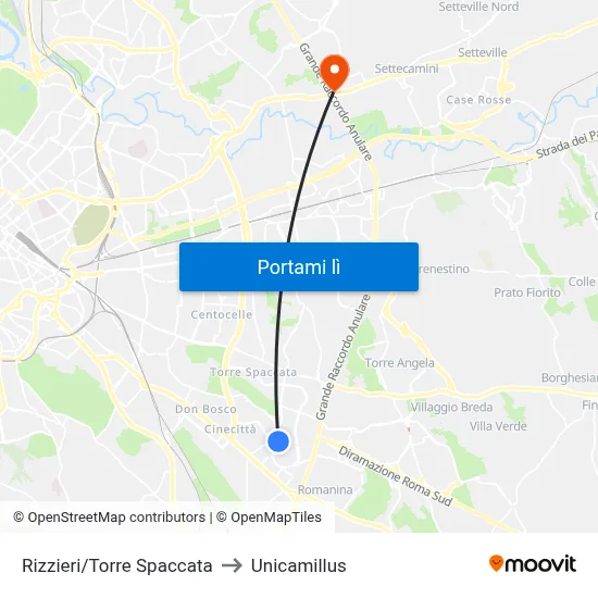 Rizzieri/Torre Spaccata to Unicamillus map