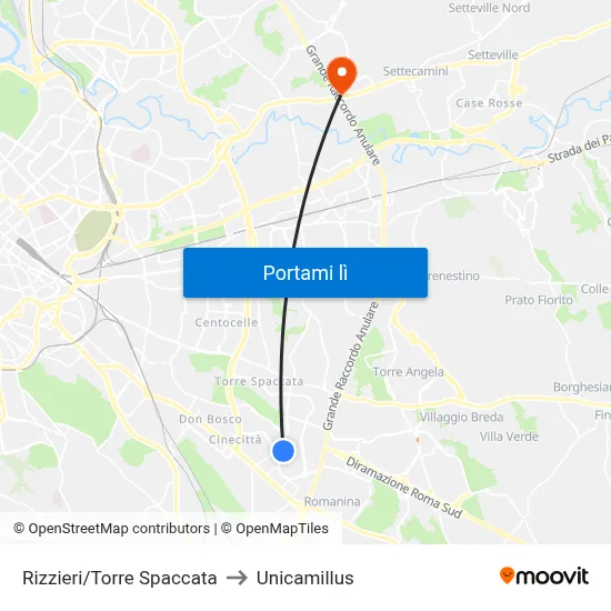 Rizzieri/Torre Spaccata to Unicamillus map