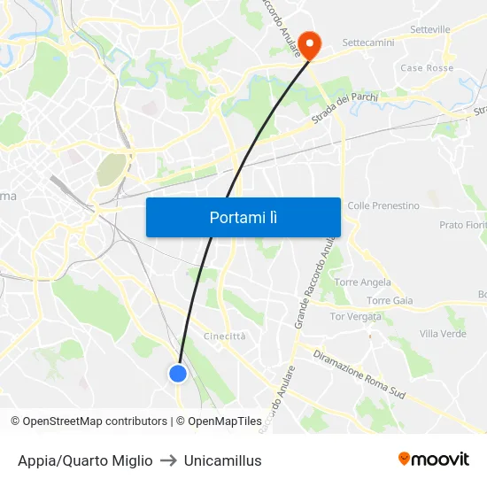 Appia/Quarto Miglio to Unicamillus map