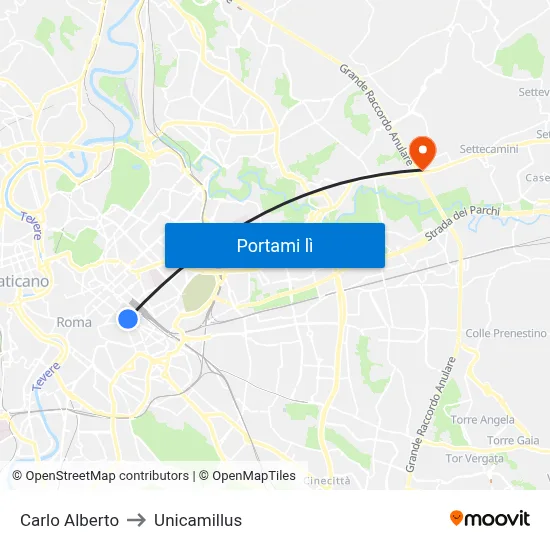Carlo Alberto to Unicamillus map