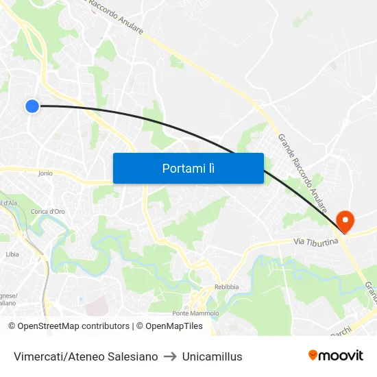Vimercati/Ateneo Salesiano to Unicamillus map
