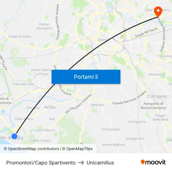 Promontori/Capo Spartivento to Unicamillus map