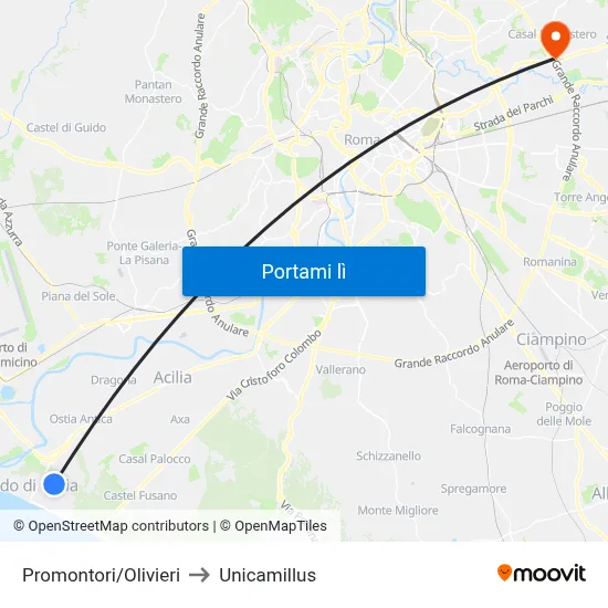 Promontori/Olivieri to Unicamillus map