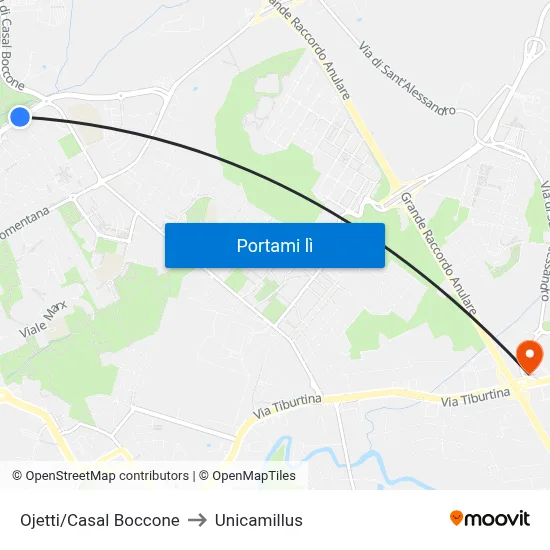 Ojetti/Casal Boccone to Unicamillus map