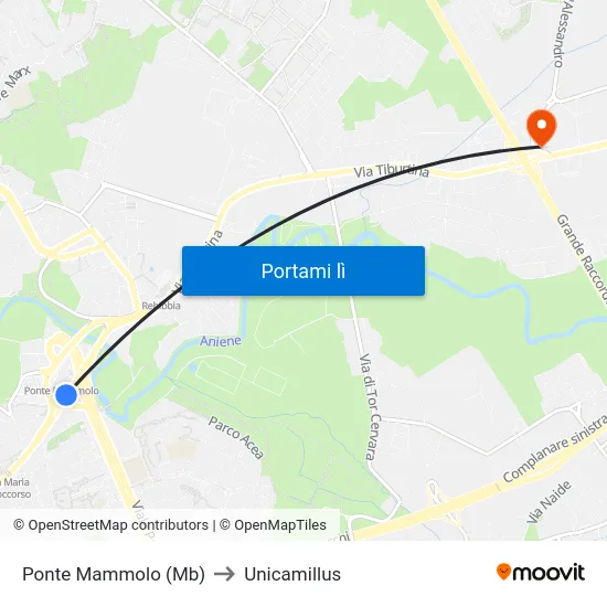 Ponte Mammolo (Mb) to Unicamillus map