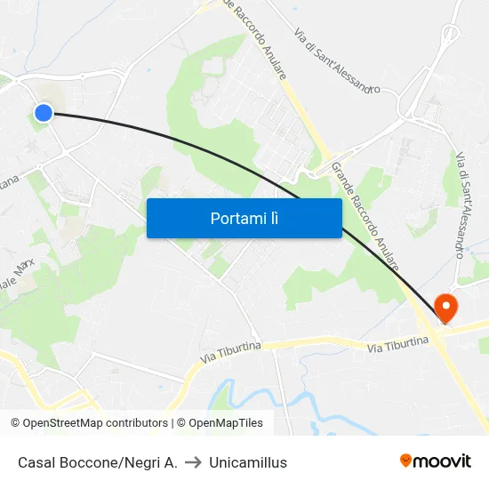 Casal Boccone/Negri A. to Unicamillus map