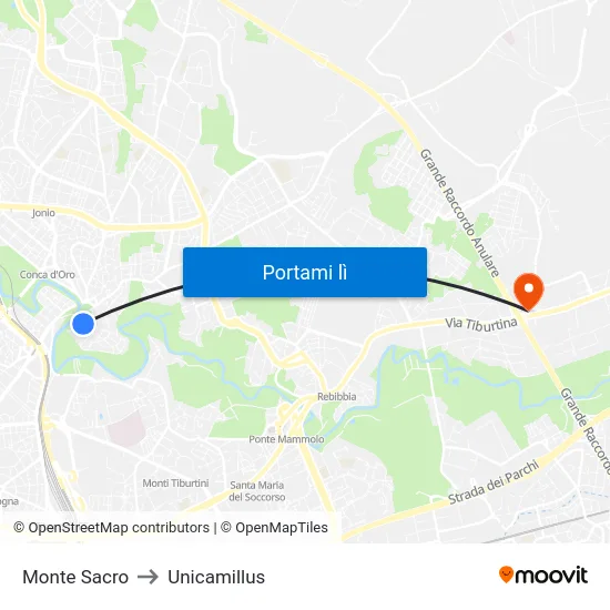Monte Sacro to Unicamillus map