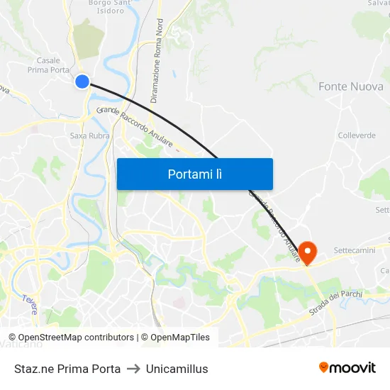 Staz.ne Prima Porta to Unicamillus map