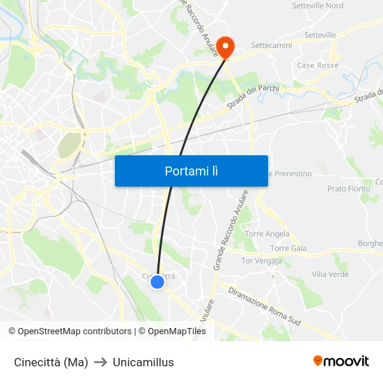 Cinecittà (Ma) to Unicamillus map