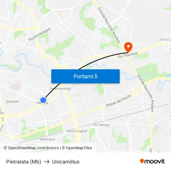 Pietralata (Mb) to Unicamillus map