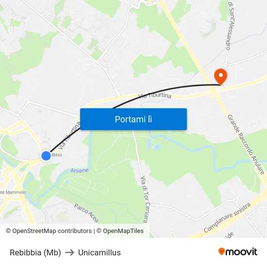 Rebibbia (Mb) to Unicamillus map