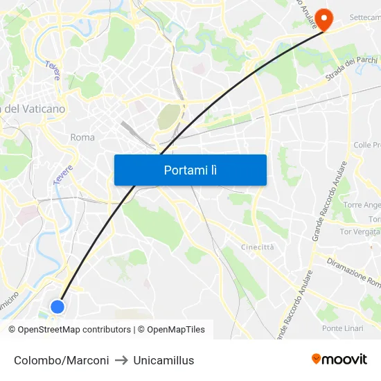 Colombo/Marconi to Unicamillus map