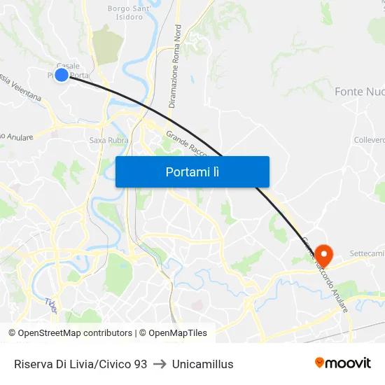 Riserva Di Livia/Civico 93 to Unicamillus map