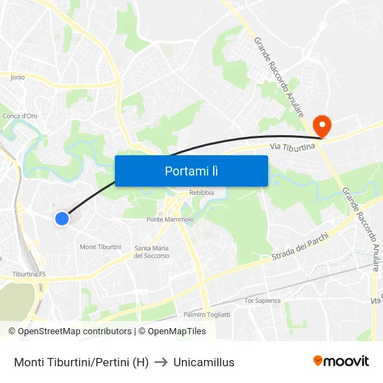 Monti Tiburtini/Pertini (H) to Unicamillus map