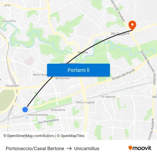 Portonaccio/Casal Bertone to Unicamillus map