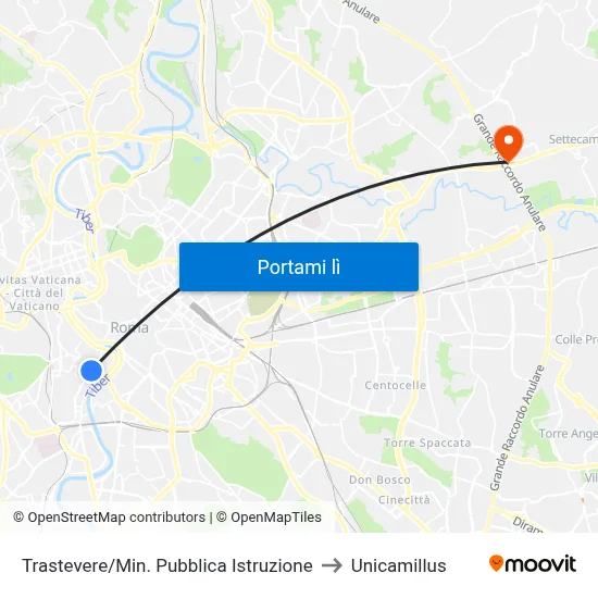 Trastevere/Min. Pubblica Istruzione to Unicamillus map