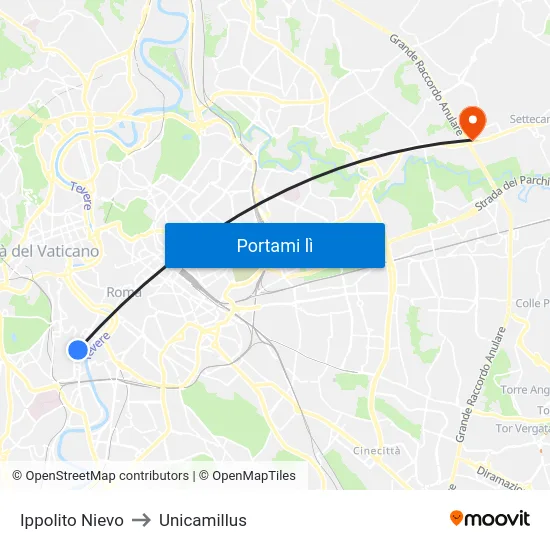 Ippolito Nievo to Unicamillus map