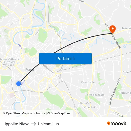 Ippolito Nievo to Unicamillus map