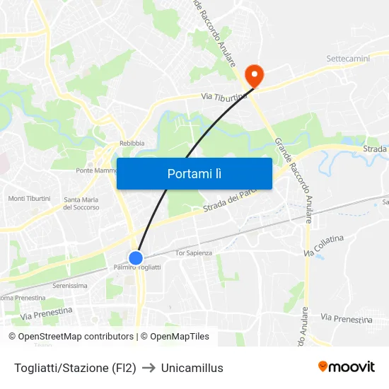 Togliatti/Stazione (Fl2) to Unicamillus map