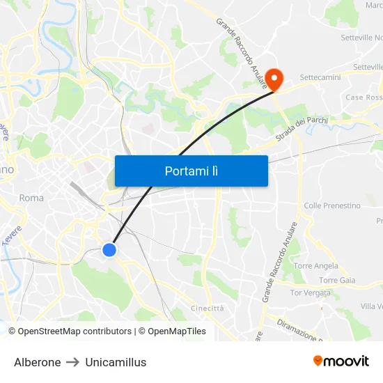 Alberone to Unicamillus map
