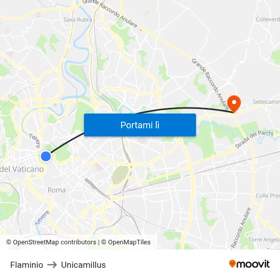 Flaminio to Unicamillus map