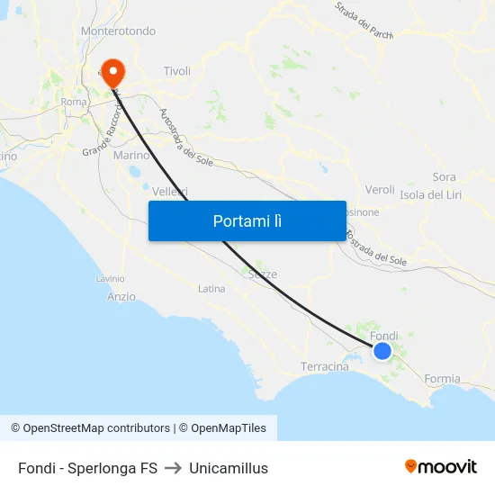 Fondi - Sperlonga FS to Unicamillus map