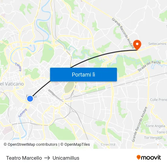Teatro Marcello to Unicamillus map